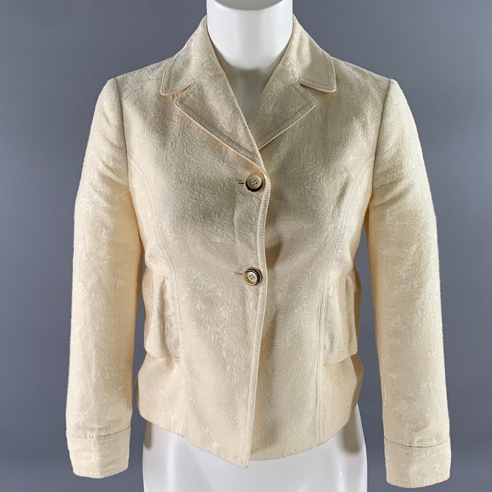 VALENTINO Size 4 Cream Cotton Blend Floral Jaquard Cropped Jacket